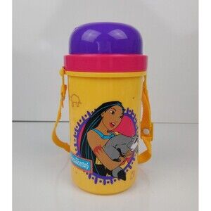NOS VTG 1990'sDisney Pocahontas 16 oz Plastic Canteen Travel Sipper Cup w/ Straw